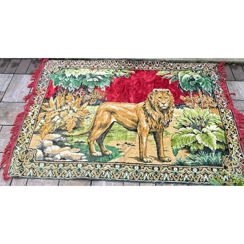 Vintage Tapestry Wall Hanging lion 1970's  boho retro decor animals 70x48”